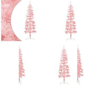 vidaXL Kunstkerstboom half met standaard smal 150 cm roze - Halve Kunstkerstboom - Halve Kunstkerstbomen - Kunstkerstboom - Kerstboom