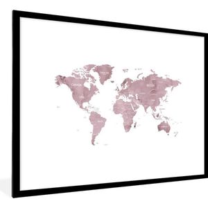 Fotolijst incl. Poster - Wereldkaart - Roze - Design - 80x60 cm - Posterlijst