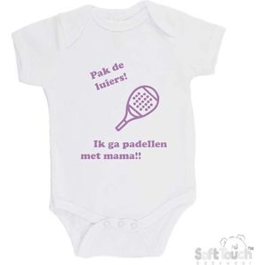 100% katoenen Romper ""Pak de luiers! Ik ga padellen met mama!!"" Padel Meisjes Katoen Wit/lila Maat 56/62