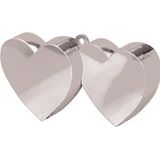 Set van 12x stuks ballon gewichtjes dubbele hartjes zilver 25 jaar getrouwd - Bruiloft feestartikelen
