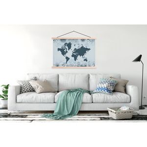 Posterhanger incl. Poster 120x80 cm - Schoolplaat - Wereldkaart - Retro - Bloemen - Textielposter - Blanke latten