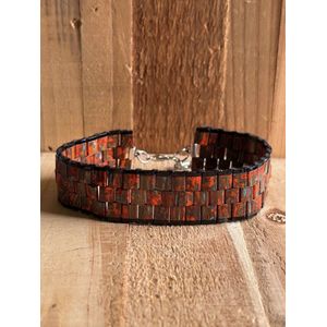 Brede armband van picasso rode miyuki tila beads (17 cm)