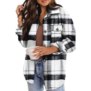 Dames Oversized Flanellen Geruite Hemden met Lange Mouwen en Knopen
