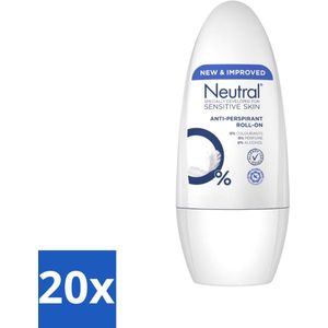 20 x Neutral - Deodorant Roller - Gevoelige Huid - Anti-perspirant - 0% Parfum, Kleurstof & Alcohol - 50 ml - Frisheid - Langdurige Bescherming