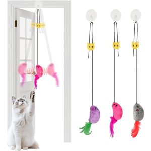 Zelfbezigheid interactief kattenspeelgoed - 3 stuks muis met veerstaart - deurkozijn - voor indoor katten .