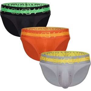 Sukrew Classic Brief Highlight Collection Multipack 1 x Black + 1 x Jaffa Orange + 1 x Grey - Size XS - MAAT XS - Heren Ondergoed - Slip voor Man - Mannen Slip