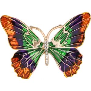 Broche -vlinder-strass- groen- paars -oranje- speld- Goudkleurig- Charme Bijoux