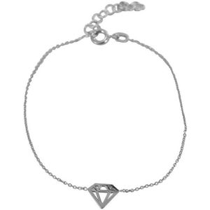 Silventi 9NBSAM-190090 Zilveren Armband - Dames - Bedel - Diamant - 8 x 8 mm - Ankerschakel - 16,5 + 3 cm - 7 mm Dik - Rhodium - Zilver