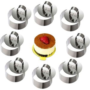 8 stuks taartringvormen, 8 cm dessertringen, taartring, kleine bakring, roestvrijstalen taartring, rond, roestvrij staal, dessertringen voor bakken, ideaal voor taartcreaties, cakeschimmel