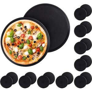 Pizzaplaat set van 2 stuks rond antiaanbaklaag - pizza tarte flambée - koolstofstaal pizzapan - 1 cm hoog x 32 cm - grijs 10025633