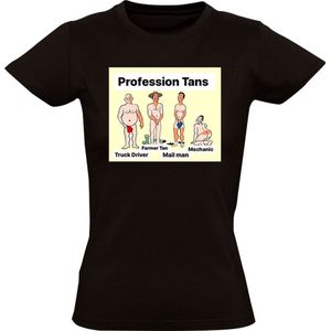 Verbranden met verschillende beroepen Dames T-shirt - zon - werk - bruin - vrachtwagenchauffeur - boer - postbode - monteur - grappig