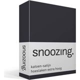 Snoozing - Katoen-satijn - Hoeslaken - Extra Hoog - Tweepersoons - 150x200 cm - Antraciet