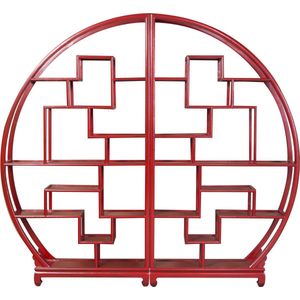 Fine Asianliving Chinese Boekenkast Ronde Display Open Kast Lucky Rood B176xH192cm Chinese Meubels Oosterse Kast
