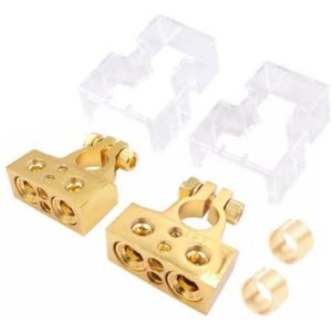 Allecto plus - Set klemmen autoaccu 2/4/8 AWG, accuklemmen, positief en negatief, met sluitringen en stofkap - Zware aansluitingen voor accu, auto, boot, caravan
