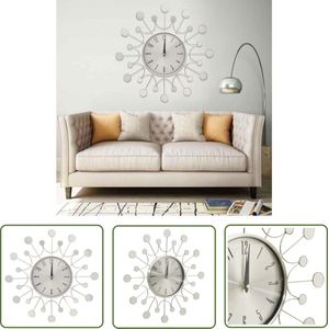 The Living Store Wandklok 40 cm metaal zilverkleurig - Wandklok - Metalen Klok - Zilveren Klok - Moderne Klok - Decoratieve Klok