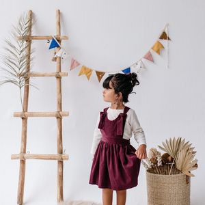 Meisjes jurk – Bordeaux – Pinafore Jurk – Met Strikjes – Handmade – 100 % Katoen – Kinderkleding – Casual & Feestelijk – De Linde Kids – 2-3 jaar – Meisjeskleding – Kids