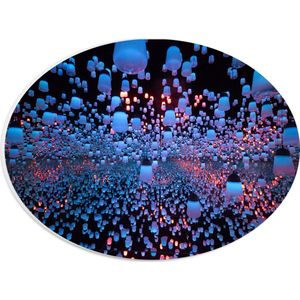 PVC Schuimplaat Ovaal - Opgekleurde Lampen bij een Spiegel - 28x21 cm Foto op Ovaal (Met Ophangsysteem)