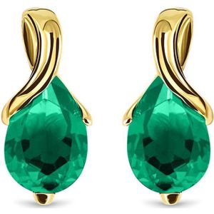 Miore® - Gouden Oorbellen met Groene Smaragd - Dames - 14 Karaat Goud - Oorhangers - Groen - Emerald Green - Handgemaakte Hoogwaardige Sieraden