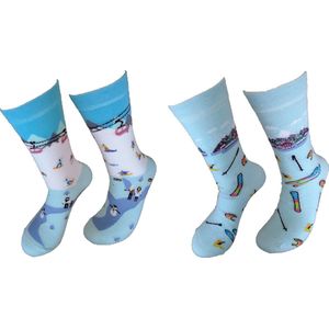 2 PAAR - Verjaardag cadeau - Grappige sokken - Wintersport - Kerst sokken - Mismatch Sokken - Leuke sokken - Vrolijke sokken - Luckyday Socks - Kerst Cadeau sokken - Socks waar je Happy van wordt - Maat 42-47