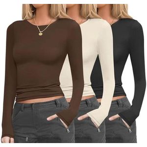 Dames 3-pack lange mouwen tops - getailleerde thermische onderhemden voor basisgelaagdheid (S-XXL)