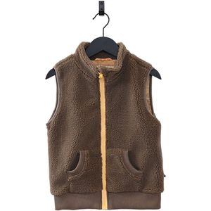 Ducksday - fleece bodywarmer voor kinderen - teddy sherpa - unisex - taupe bruin - geel - maat 98/104