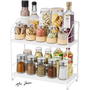 Mrs. Jones Verstelbaar Metalen Kruidenrek - Opvouwbaar en Vrijstaand - Organiser voor Kruidenflessen - Voor Aanrecht en Badkamer Opslag White .