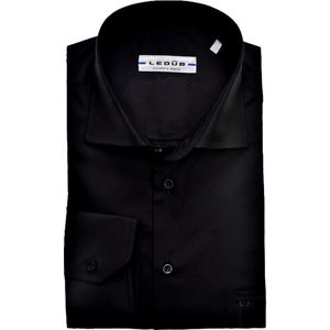Ledub modern fit overhemd - mouwlengte 72 cm - zwart - Strijkvriendelijk - Boordmaat: 47