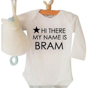 Geboorte Cadeau / Kraamcadeau Baby Rompertje met eigen tekst  voor jongetje of meisje unisex  Hi there my name is met eigen naam | Lange mouw |50-56 of 62-68 of 74-80 | bedrukt bedrukken bedrukking opdruk laten maken | Gepersonaliseerd geboortecadeau