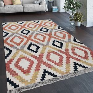 Paco Home vloerkleed woonkamer Boho stijl franje handgeweven wol-katoen mengsel meerkleurig 160x230 cm