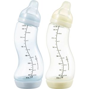 Difrax Babyfles 250 ml Natural - S-Fles - Anti-Colic -Lichtblauw/Crèmewit - Duopack