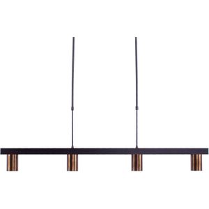 Verstelbare eettafellamp Bounce | 4 spots | brons / bruin / zwart | metaal | 100 cm breed | in hoogte verstelbaar tot 152 cm | eetkamer / keuken | dimbaar | modern / sfeervol design