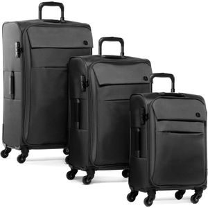 3-delige koffer-set voor elke reis - XXL, grote koffer en handbagage - Zwarte zachte zijde premium bagage