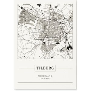 Stadskaart Tilburg - Plattegrond Tilburg – city map – Forex muurdecoratie 30 x 40 cm