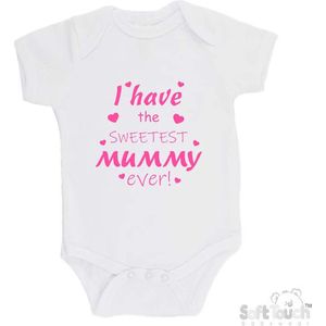 100% katoenen Romper ""I have the sweetest mummy ever!"" Moederdag Meisjes Katoen Wit/roze Maat 56/62