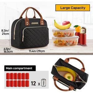 Geïsoleerde lunchtas voor vrouwen mannen werk volwassen koeltas lunchbox container dames lunch draagtas (gouden zwart), CLASSIC 2-GOLDEN BLACK