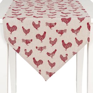Clayre & Eef - Tafelloper - textielserie Landelijk - Kippen & Hanen - 50 x 160 cm