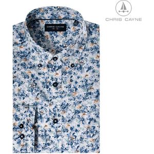 Chris Cayne heren overhemd - blouse heren - 1214 - blauw/wit print - korte mouwen - maat L