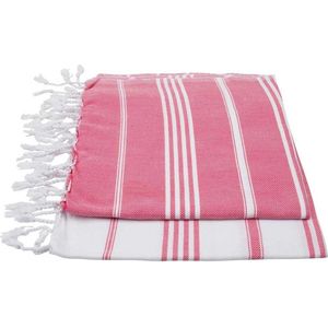 ZusenZomer Set hamamdoeken XS -  2 x Handgeweven hammamdoeken 100x50 cm -roze wit