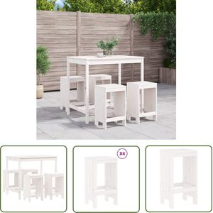 The Living Store 5-delige Barset massief grenenhout wit - Bar Set - Buitenbar - Houten Barset - Bartafel - Barkrukken