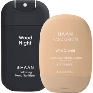 HAAN Handspray Wood Night 30ml & Handcrème Wild Orchid 50ml - Set van 2 Stuks - Duo-pack - Navulbaar