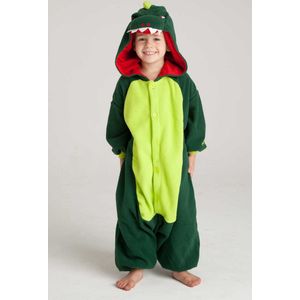 KIMU Onesie Groene Draak Pakje - Maat 98-104 - Drakenpak Dino Kostuum Groen Pak - Kinderen Jumpsuit Pyjama Zacht Huispak Jongen Meisje Festival