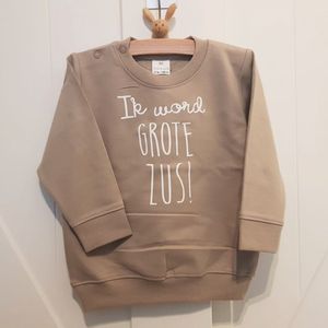 Sweater trui voor kind meisje - Big Sister - Maat 104 beige wit zand - Ik word grote zus - Zwanger - Geboorte - Gezinsuitbreiding - Aankondiging - Cadeau - Zwangerschapsaankondiging - Girl