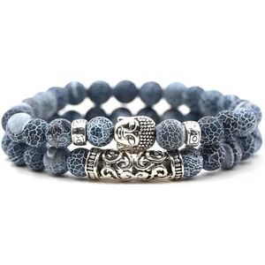 Kralen Armband met Buddha Beeld - Natuursteen - Mat Blauw - Armbanden Heren Dames - Kralenarmband - Buddha Sieraden - Cadeau voor Man - Mannen Cadeautjes