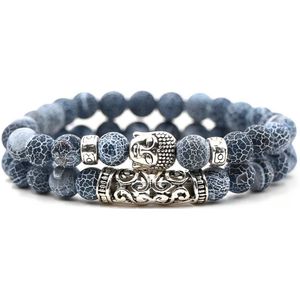 Kralen Armband met Buddha Beeld - Natuursteen - Mat Blauw - Armbanden Heren Dames - Kralenarmband - Buddha Sieraden - Vaderdag Cadeau Geschenk - Mannen Cadeautjes Accesoires