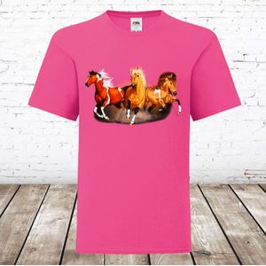 Paarden shirt roze -Fruit of the Loom-110/116-t-shirts meisjes