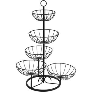 Provento - Vrijstaande fruitmand met 5 niveaus in zwart metaal voor keuken - fruitschalen - eenvoudig te monteren