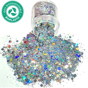 Biologisch Afbreekbaar Chunky Glitters (Zilver) [Volume 8g - Biodegradable Festival Jewels Glitter Outfit Lichaam en Gezicht - Make-up Face Body - Kinderen Volwassenen Dames - Eco Friendly]