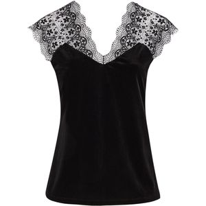 WE Fashion - Shirt - Zwart - V-hals - Kwartmouw - Fluweel/Nicky Velours