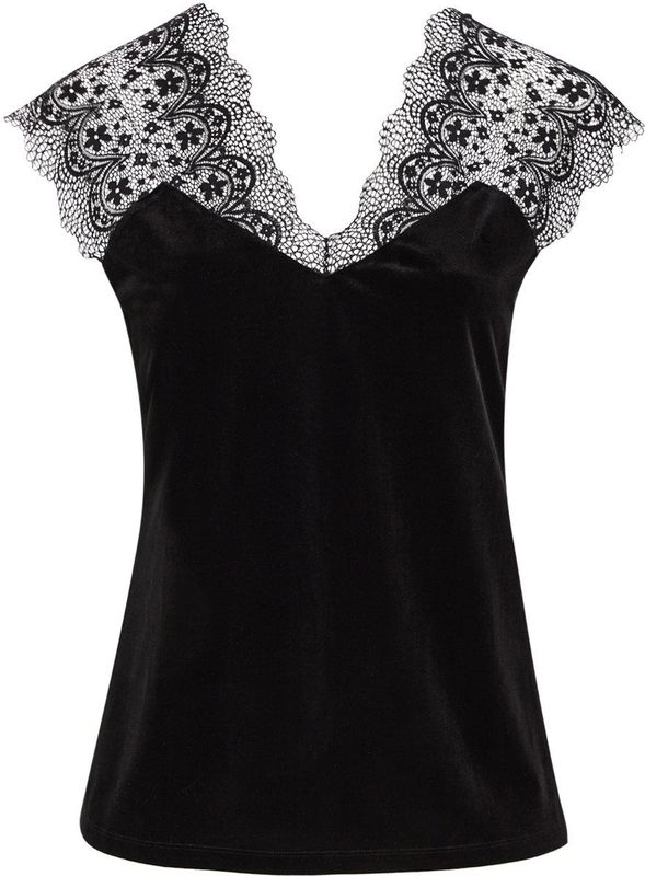 WE Fashion - Shirt - Zwart - V-hals - Kwartmouw - Fluweel/Nicky Velours