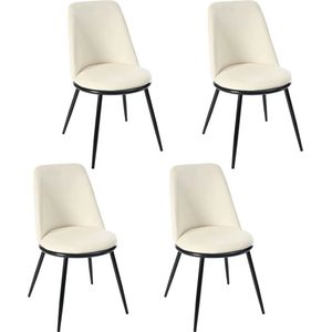 Amalee - Set van 4 eetkamer stoelen - Creme met zwarte metalen poten - Comfortabele stoelen - Hoge kwaliteit stof - Belastbaar tot 150 kilo